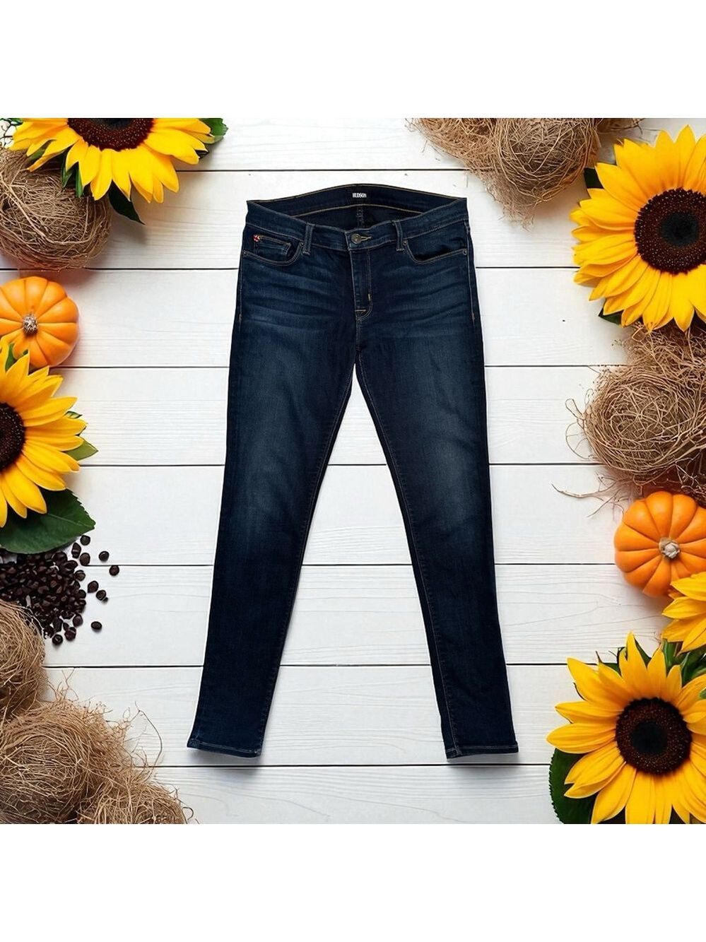 Hudson Krista Super Skinny Denim Jeans Womens 29 Dark Blue Zip UK Studs Mid-Rise